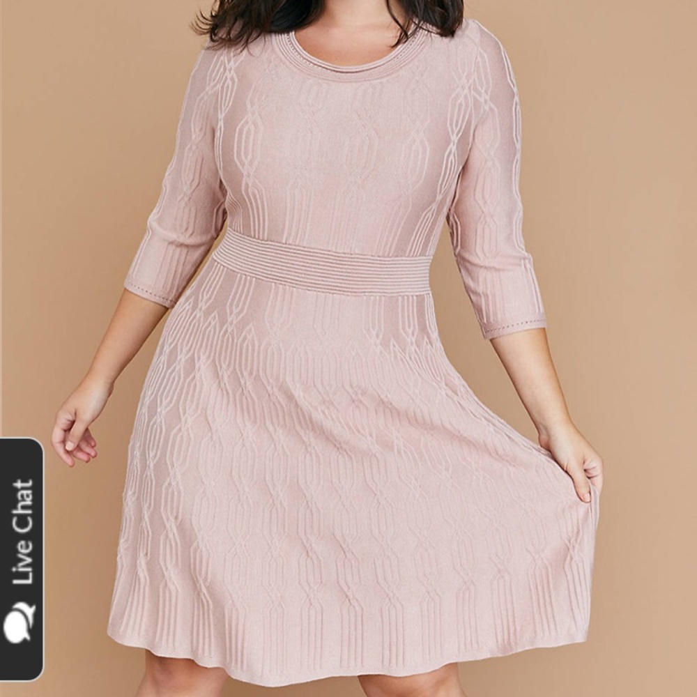 3/4 Sleeve Textured Sweater Dress